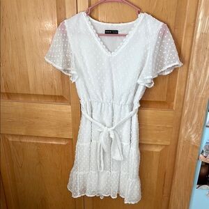 Elegant White Polka Dot Dress